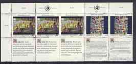 United Nations (Vienna) 1992 Declaration of Human Rights (4th series) set of 2 plus 2 labels (Builders & Sunday Afternoon by Seurat) each in blocks of 6 showing labels in..., stamps on united nations, stamps on human rights, stamps on arts, stamps on seurat