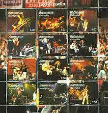 Kalmikia Republic 2000 Led Zeppelin perf sheetlet containing complete set of 12 values unmounted mint, stamps on music, stamps on pops, stamps on entertainments, stamps on guitar