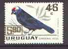 Uruguay 1967 Diademed Tanager 5p90 on 45c unmounted mint, SG 1343*, stamps on birds, stamps on tanager