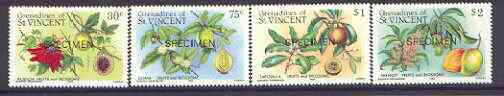 St Vincent - Grenadines 1985 Fruits & Blossoms set of 4 optd SPECIMEN unmounted mint, as SG 398-401, stamps on flowers, stamps on fruit