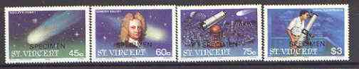 St Vincent 1986 Halley's Comet set of 4 opt'd SPECIMEN unmounted mint, as SG 973-6, stamps on , stamps on  stamps on space, stamps on astronomy, stamps on  stamps on halley