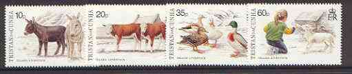 Tristan da Cunha 1994 Island Livestock (1st series) set of 4 unmounted mint, SG 572-75*, stamps on animals, stamps on donkey, stamps on cattle, stamps on ducks, stamps on lamb, stamps on sheep, stamps on ovine, stamps on 