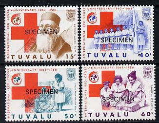 Tuvalu 1988 Red Cross set of 4 overprinted SPECIMEN (as SG 518-21) unmounted mint*, stamps on , stamps on  stamps on medical, stamps on  stamps on red cross, stamps on  stamps on nurses