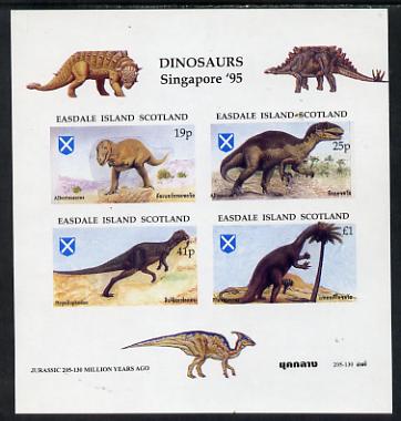 Easdale 1995 Singapore 95 Stamp Exhibition (Dinosaurs #1 - Jurassic Period) imperf sheetlet containing set of 4 unmounted mint, stamps on stamp exhibitions, stamps on dinosaurs