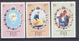 Fiji 1981 Royal Wedding set of 3 fine unmounted mint, SG 612-4, stamps on royalty, stamps on diana, stamps on charles
