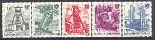 Austria 1961 15th Anniversary of Nationalised Industries set of 5, SG 1370-74, stamps on industry, stamps on coal, stamps on mining, stamps on steel, stamps on  oil , stamps on energy