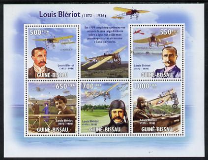 Guinea - Bissau 2009 Luis Bleriot & Aircraft perf sheetlet containing 5 values unmounted mint, stamps on personalities, stamps on aviation, stamps on 