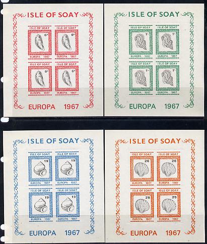 Isle of Soay 1967 Europa (Shells) set of 4 each in rouletted sheetlet of 4 unmounted mint, stamps on europa, stamps on marine life, stamps on shells