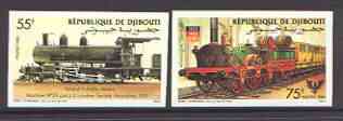 Djibouti 1985 locomotives set of two imperf from limited printing, unmounted mint as SG 951-952, stamps on railways