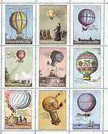 Kyrgyzstan 2000 Early Balloons perf sheetlet containing 9 values unmounted mint, stamps on aviation, stamps on balloons