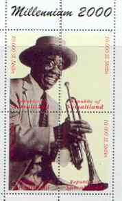 Somaliland 2000 Millennium 2000 Louis Armstrong composite perf sheetlet containing 4 values unmounted mint, stamps on music, stamps on personalities, stamps on jazz, stamps on millennium