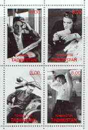 Tadjikistan 2000 Elvis Presley perf sheetlet containing set of 4 (black & white) unmounted mint, stamps on music, stamps on elvis, stamps on entertainments, stamps on motorbikes