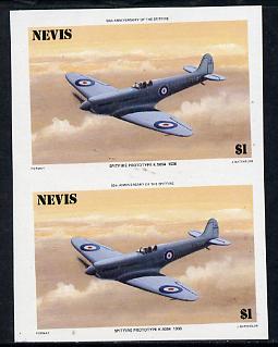 Nevis 1986 Spitfire $1 (Prototype K-5054) unmounted mint imperf pair (as SG 372)  , stamps on aviation, stamps on  ww2 , stamps on  raf , stamps on 