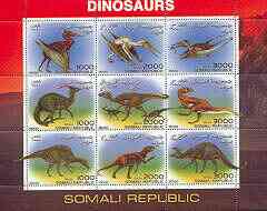 Somalia 2000 Dinosaurs #2 perf sheetlet containing set of 9 values unmounted mint, stamps on , stamps on  stamps on dinosaurs