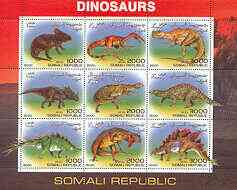 Somalia 2000 Dinosaurs #3 perf sheetlet containing set of 9 values unmounted mint, stamps on dinosaurs