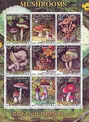 Somalia 2000 Mushrooms #1 perf sheetlet containing set of 9 values unmounted mint, stamps on , stamps on  stamps on fungi