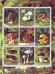 Somalia 2000 Mushrooms #2 perf sheetlet containing set of 9 values unmounted mint, stamps on fungi