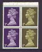 Great Britain 1967-70 Machin 1d/3d se-tenant booklet pane of 4 with 1d at right, average perfs, stamps on xxx