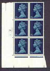 Great Britain 1967-70 Machin 1s6d (two bands) cylinder block of 6 (Cyl 3A 2B) unmounted mint, stamps on 
