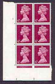 Great Britain 1967-70 Machin 6d cylinder block of 6 (Cyl 3 no dot) unmounted mint, stamps on 