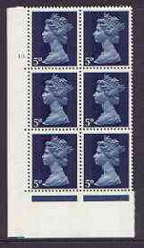 Great Britain 1967-70 Machin 5d cylinder block of 6 (Cyl 10 dot) unmounted mint, stamps on 