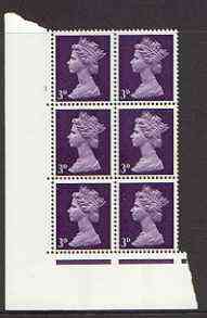 Great Britain 1967-70 Machin 3d (centre band) cylinder block of 6 (Cyl 3 no dot) unmounted mint, stamps on 