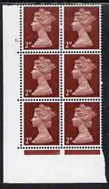 Great Britain 1967-70 Machin 2d cylinder block of 6 (Cyl 6 dot) unmounted mint, stamps on 