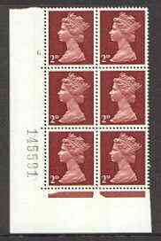 Great Britain 1967-70 Machin 2d cylinder block of 6 (Cyl 6 no dot) unmounted mint, stamps on 