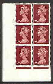 Great Britain 1967-70 Machin 2d cylinder block of 6 (Cyl 1 no dot) unmounted mint, stamps on 