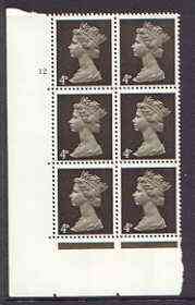 Great Britain 1967-70 Machin 4d sepia (centre bands) cylinder block of 6 (Cyl 12 no dot) unmounted mint, stamps on 