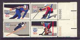 United States 1980 Lake Placid Winter Olympic Games se-tenant block of 4 unmounted mint (Perf 11x10.5) SG 1781a, stamps on , stamps on  stamps on olympics, stamps on skating, stamps on ice hockey, stamps on skiing