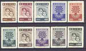 Bolivia 1960 World Refugee Year set of 10 unmounted mint, SG 671-80*, stamps on refugees, stamps on trees