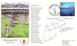 Great Britain 2000 Old England XI (v Bishops Cannings CC) illustrated cover with special 'Cricket' cancel, signed by Tom Cartwright, Jim Parks, David Allen (capt) and Robin Hobbs, stamps on sport, stamps on cricket