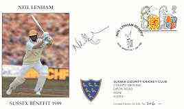 Great Britain 1999 Neil Lenham Benefit illustrated cover with special 'Cricket' cancel, signed by Neil Lenham, from a limited edition of 500, stamps on sport, stamps on cricket