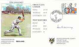 Great Britain 1998 Tom Graveney 50th Anniversary illustrated cover with special 'Cricket' cancel, signed by Tom Graveney, stamps on , stamps on  stamps on sport, stamps on  stamps on cricket