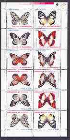 Somaliland 1999 Butterflies perf sheetlet of 12 values containing 2 sets of 6 arranged tete-beche unmounted mint , stamps on butterflies