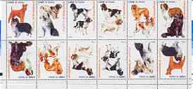 Somaliland 1999 Dogs #2 perf sheetlet of 12 values containing 2 sets of 6 arranged tete-beche unmounted mint, stamps on , stamps on  stamps on dogs, stamps on airdale, stamps on collie, stamps on old english, stamps on sheepdog, stamps on bearded, stamps on springer, stamps on clumber, stamps on king charles, stamps on st bernard, stamps on newfoundland