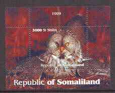 Somaliland 1999 Owls perf souvenir sheet unmounted mint, stamps on birds, stamps on birds of prey, stamps on owls