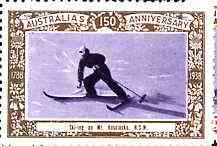 Australia 1938 Skiing on Mt Kosciusko Poster Stamp from Australias 150th Anniversary set, unmounted mint, stamps on skiing, stamps on mountains