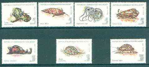 Madagascar 1993 Molluscs complete set of 7 unmounted mint, SG 1100-06*, stamps on shells, stamps on marine life