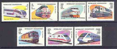 Madagascar 1993 Locomotives perf set of 7 unmounted mint SG 1117-23*, stamps on railways