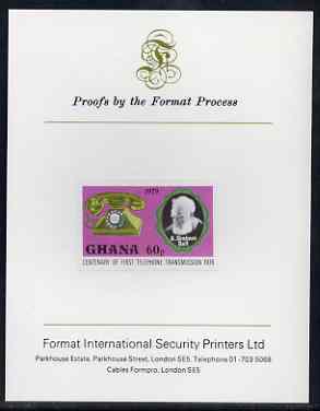 Ghana 1976 Telephone of 1929 & Graham Bell 60p (from Telephone Centenary set) imperf proof mounted on Format International proof card, as SG 793, stamps on telephones, stamps on communications, stamps on scots, stamps on scotland