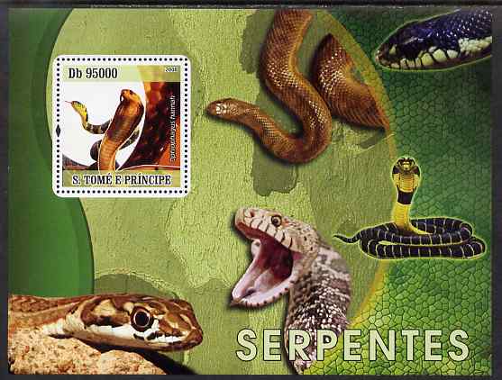 St Thomas & Prince Islands 2009 Snakes perf s/sheet unmounted mint, stamps on reptiles, stamps on snakes