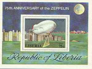 Liberia 1978 Zeppelin Anniversary perf m/sheet (Goodyear Airship) unmounted mint SG MS 1340, stamps on , stamps on  stamps on aviation, stamps on  stamps on airships, stamps on  stamps on zeppelins