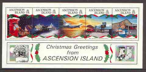Ascension 1993 Christmas (Aircraft etc) perf m/sheet unmounted mint, SG MS 613, stamps on christmas, stamps on aviation, stamps on postbox, stamps on tristar