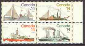 Canada 1978 Canadian Ships (4th series) se-tenant block of 4 unmounted mint, SG 931a, stamps on ships, stamps on paddle steamer, stamps on helicopters
