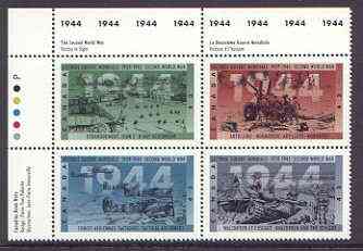 Canada 1994 50th Anniversary of Second World War (6th series - 1944) se-tenant block of 4 unmounted mint, SG 1621a, stamps on aviation, stamps on militaria, stamps on  ww2 , stamps on tanks