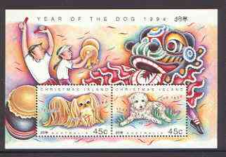 Christmas Island 1994 Chinese New Year - Year of the Dog m/sheet unmounted mint SG MS 388, stamps on dogs, stamps on lunar, stamps on lunar new year