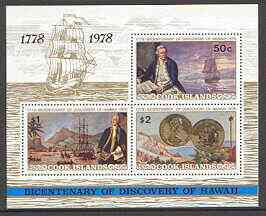 Cook Islands 1978 Bicentenary of Cooks Discovery of Hawaii perf m/sheet unmounted mint, SG MS 587, stamps on ships, stamps on cook, stamps on explorers, stamps on coins, stamps on arts