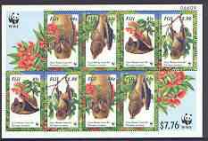 Fiji 1997 WWF - Monkey-faced Bat m/sheet containing 2 sets of 4 unmounted mint, SG MS 990, stamps on wwf-mammals, stamps on bats, stamps on  wwf , stamps on 